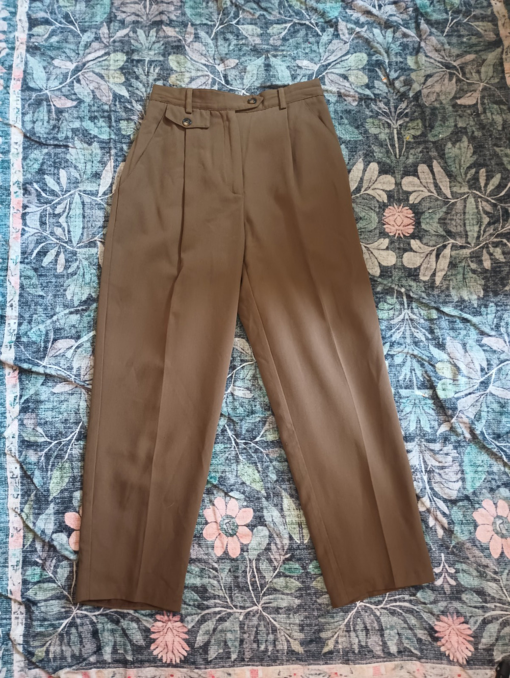 Womens Vintage Old Money Academia Wool Blend Trousers 6P Tan High Rise Retro